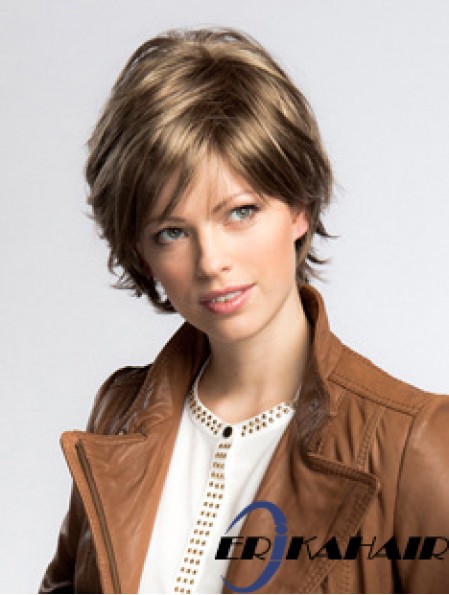 Kinnlänge geschichtet 8  inchStraight Blonde Medium Perücken