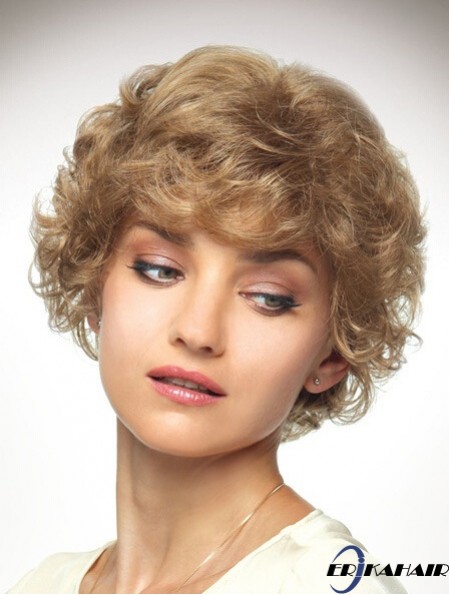 Kinnlänge geschichtet 10 Zoll Curly Blonde Medium Perücken