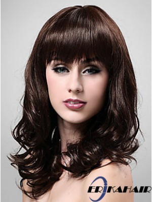 Schulterlänge mit Pony 20  inchWavy Brown Medium Perücken