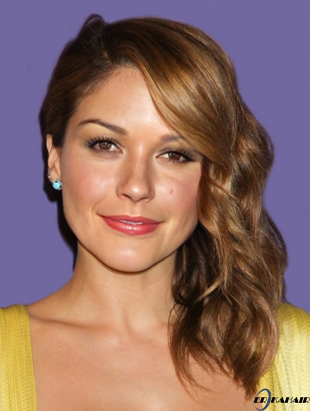 Günstigste braune schulterlange gewellte 14  inchmit Pony Sophia Bush Perücken