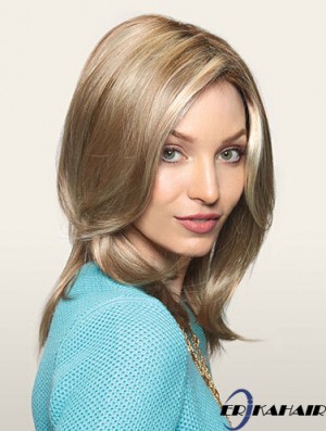 Bequeme blonde gerade gerade geschichtete Monofilament lange Perücken