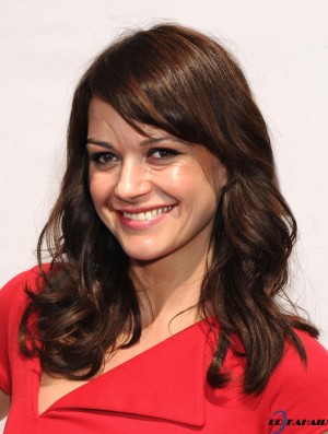 Geeignete Brown Long Wavy 16 Zoll mit Pony Carla Gugino Perücken