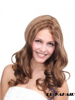 No-Fuss Brown Wavy ohne Pony 100% handgebundene lange Perücken