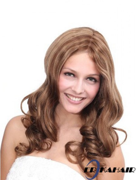 No-Fuss Brown Wavy ohne Pony 100% handgebundene lange Perücken