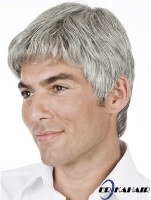 Grey Straight Short Remy Human 100% handgebundene Herren Perücke Shop UK