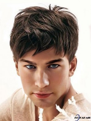 Synthetische Capless Cropped Brown Straight 4  inchMann Haar Perücke