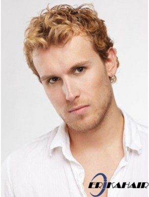 Blonde Short Curly Capless Curly Synthetische Perücke Männer