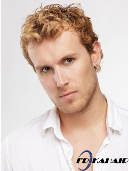 Blonde Short Curly Capless Curly Synthetische Perücke Männer