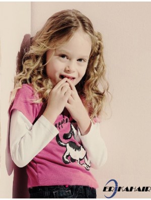 Welliges langes blondes Remy menschliches Haar 100% handgebundene Kinderperücken