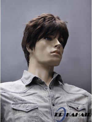 Synthetische Brown Straight Capless Short Herren Brown Perücke