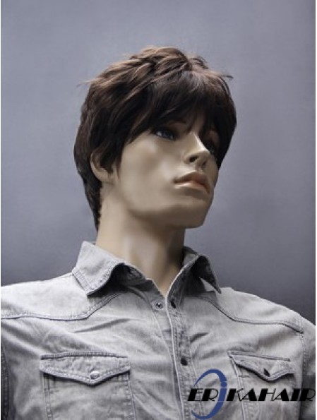 Synthetische Brown Straight Capless Short Herren Brown Perücke
