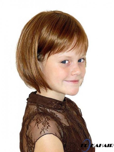 Gerade Kinnlänge Auburn Synthetic 100% handgebundene Kinderperücken