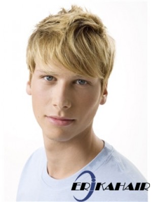 Remy Human 100% handgebundene kurze gewellte blonde Perücken für Männer