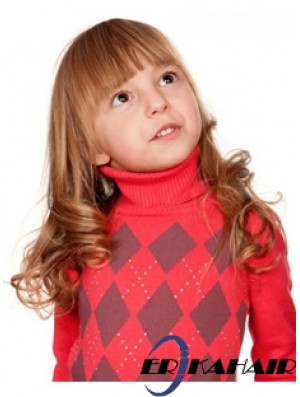 Welliges langes Auburn Remy Echthaar 100% handgebundene Kinderperücken