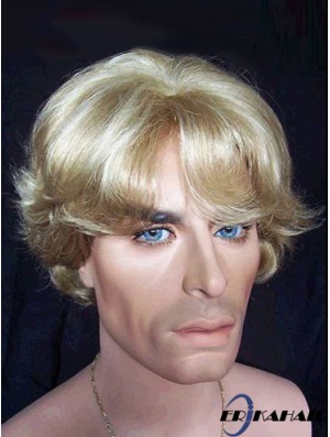 Wellige kurze blonde synthetische kappenlose 6  inchMannperücke in Großbritannien