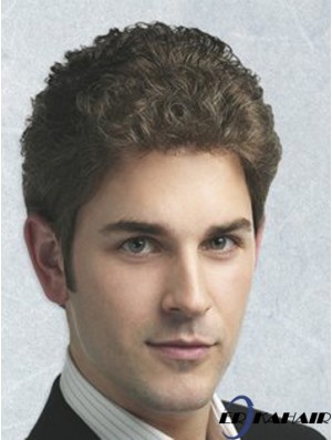 Curly 100% handgebundene synthetische braune voll fein geschweißte Mono-Spitze