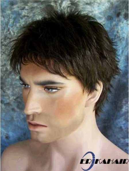 Schwarz 4  inchCapless Straight Synthetic Kaufen Sie natürliche Perücken Mann