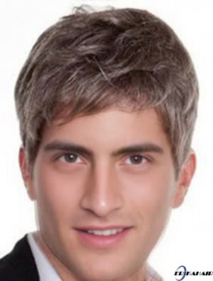 Straight Grey 100% handgebundene Remy Human 6  inchSeidenperücken für Männer