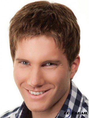 Capless Brown 6  inchShort Remy Mensch Günstige Herren Haar Perücken