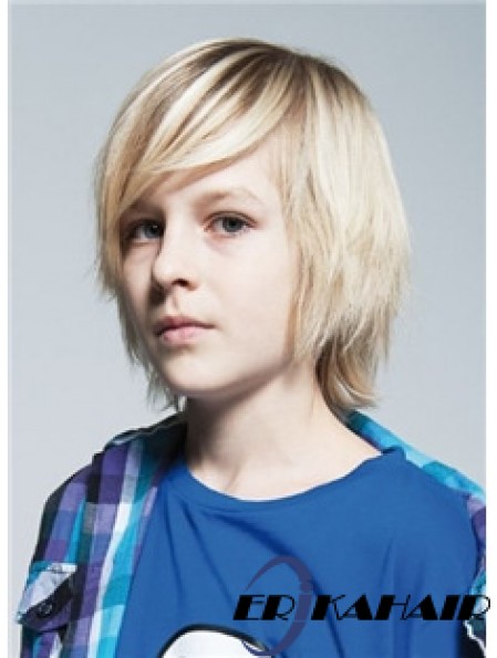 Gerade Kinn Länge Blonde Remy Menschenhaar Capless Kids Perücken