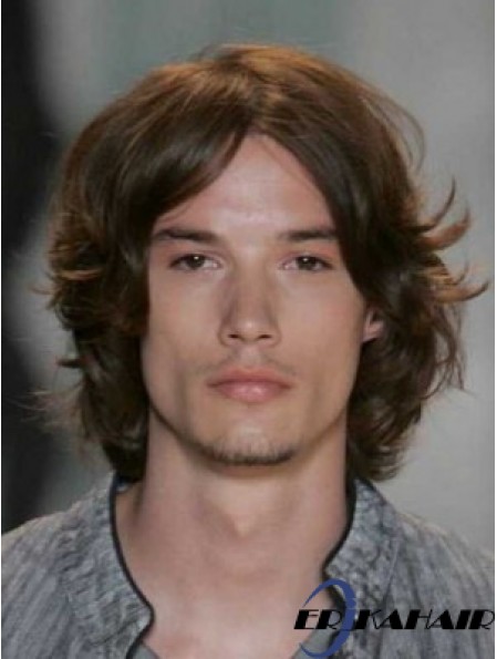 Auburn Lace Front Straight Chin Länge Echthaar Herren Perücken