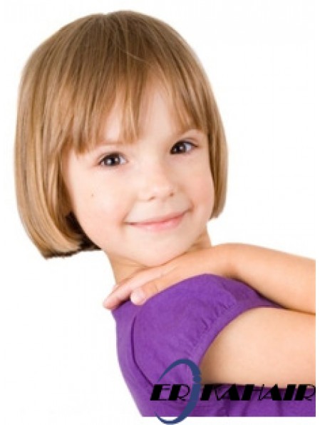 Straight Short Blonde Remy Echthaar 100% handgebundene Kinderperücken