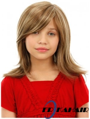 Kinder Perücken Blonde Farbe Schulterlange Gerade Stil Mit Capless