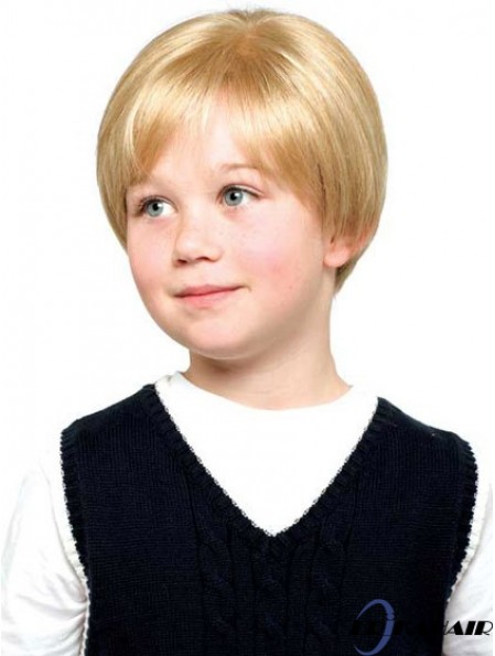 Gerade kurze blonde synthetische Spitze vorne Kinderperücken