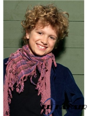 Curly Short Blonde Synthetic Capless Kinder Perücken