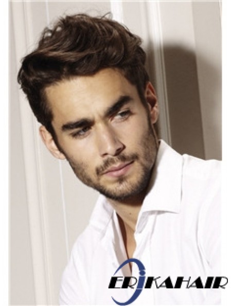 Cropped Remy Human 100% handgebundene glattbraune Naturhaarperücken für Männer