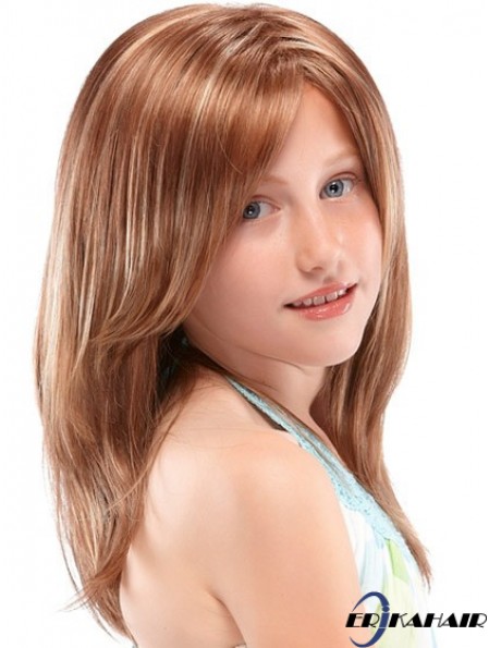 Kinder Perücken 100% handgebunden Straight Style Auburn Farbe lange Länge