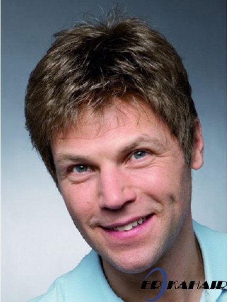 100% handgebundene kurze braune Straight Man Perücken voller Spitze