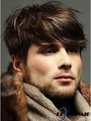 Auburn Straight Remy Human 100% handgebundene billige Mann Perücken