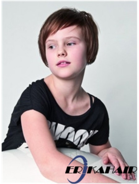 Straight Short Auburn Remy Echthaar 100% handgebundene Kinderperücken