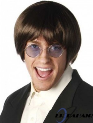 Kinn Länge Bobs Synthetic Auburn Capless Realistic Herren Perücken