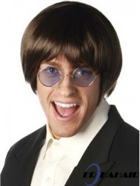 Kinn Länge Bobs Synthetic Auburn Capless Realistic Herren Perücken