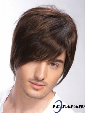 100% handgebundene braune Remy menschliche kurze gerade Perücken Mann