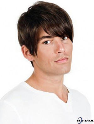 Full Lace Brown Remy Mensch Straight Professional Herren Perücken