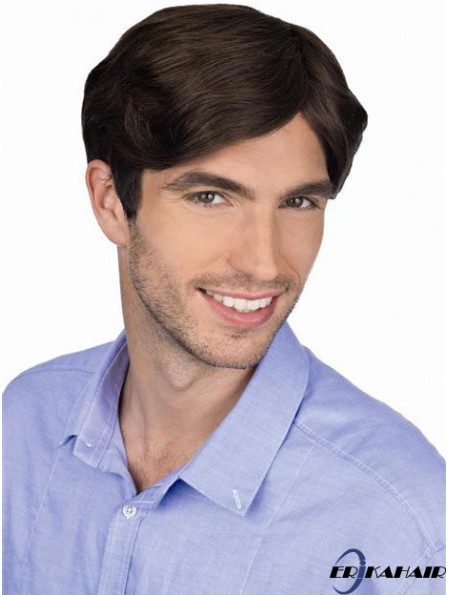 Brown Straight Remy Human 100% handgebundene professionelle Perücke für Männer