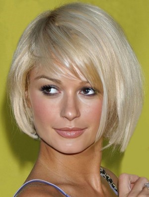 Capless Chin Länge gerade mit Pony Blond Erschwingliche Paris Hilton Perücken