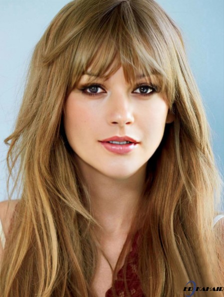 Capless With Bangs Gerade lange blonde  Perücken