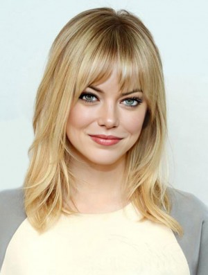 Bequeme blonde schulterlange gerade 16 Zoll mit Pony Emma Stone Perücken