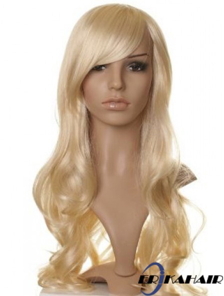 Entworfene blonde lange wellige mit Pony-Promi-Perücken