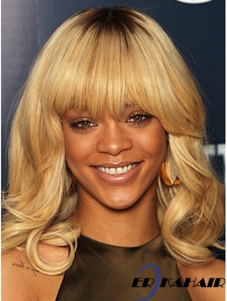 Blonde wellig mit Pony Spitze vorne 14 Zoll Trendy  Perücken