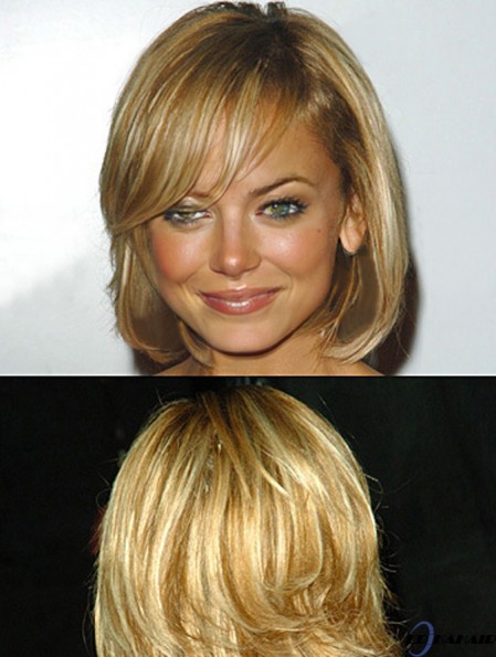 Stil Blonde Kinn Länge Wellig 12 Zoll Bobs  Perücken