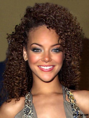 Brown Curly Layered 100% handgebundene 14 Zoll bequeme  Perücken