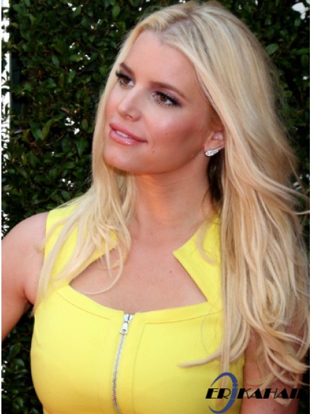 Wellenförmige Spitze vorne geschichtet lange blonde entworfene Jessica Simpson Perücken