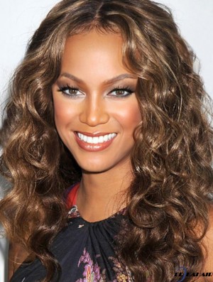 Brown Curly Without Pony 100% handgebundene 20 Zoll modische Tyra Banks Perücken
