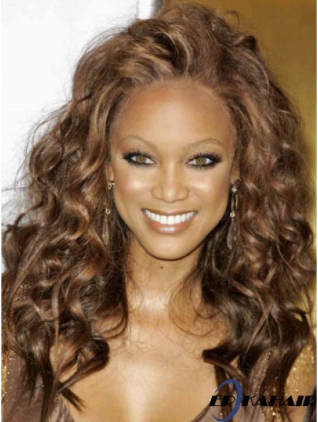 Brown Curly Without Pony 100% handgebundene 18 Zoll Flexibilität Tyra Banks Perücken