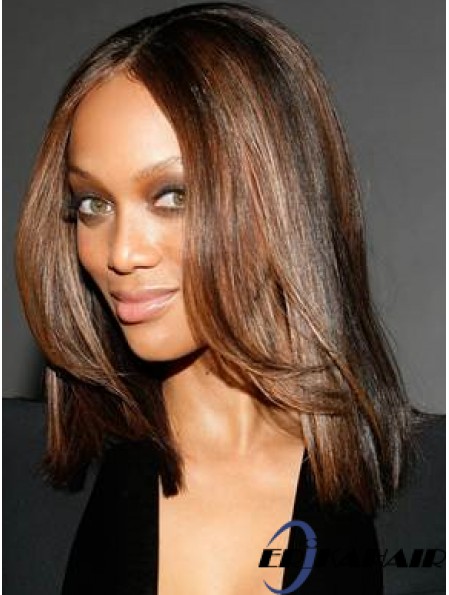 Auburn Straight Without Bangs 100% handgebundene 14 Zoll schlanke Tyra Banks Perücken